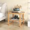 Costway Bamboo Side Table with Rattan Shelf Glass Top Nightstand Small Sofa End Table